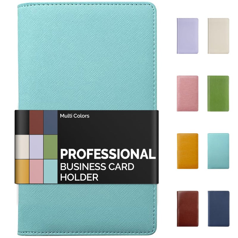Sooez Leather Professional Business Card Book Holder Organizer, 240 Capacity Credit Card Booklet, PU Name Cards Holder Storage File for Men Women, Mint Green - Image 1